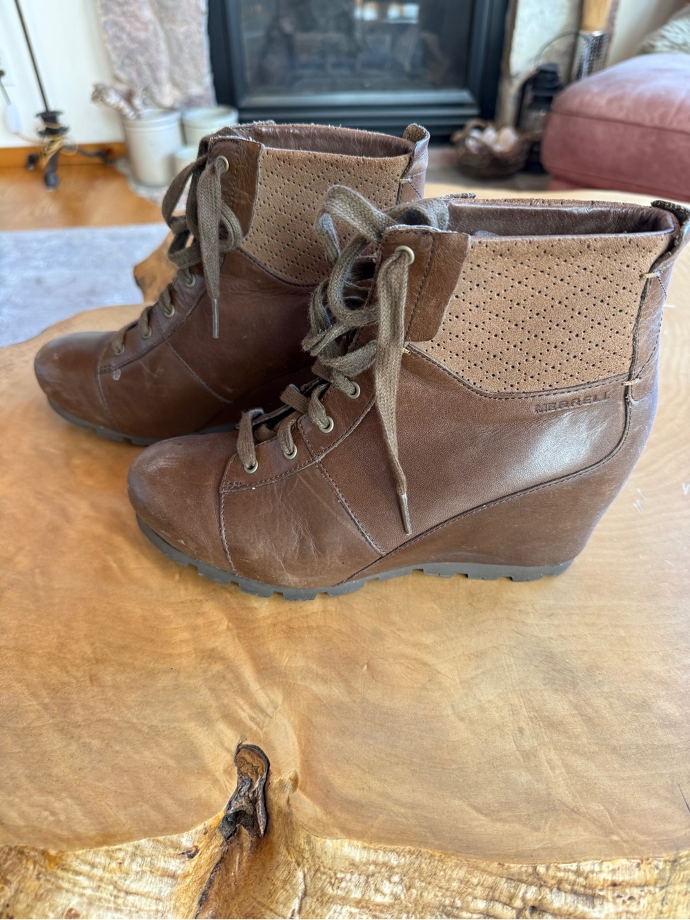 Merrell Brown Lace-Up Wedge Ankle Boots